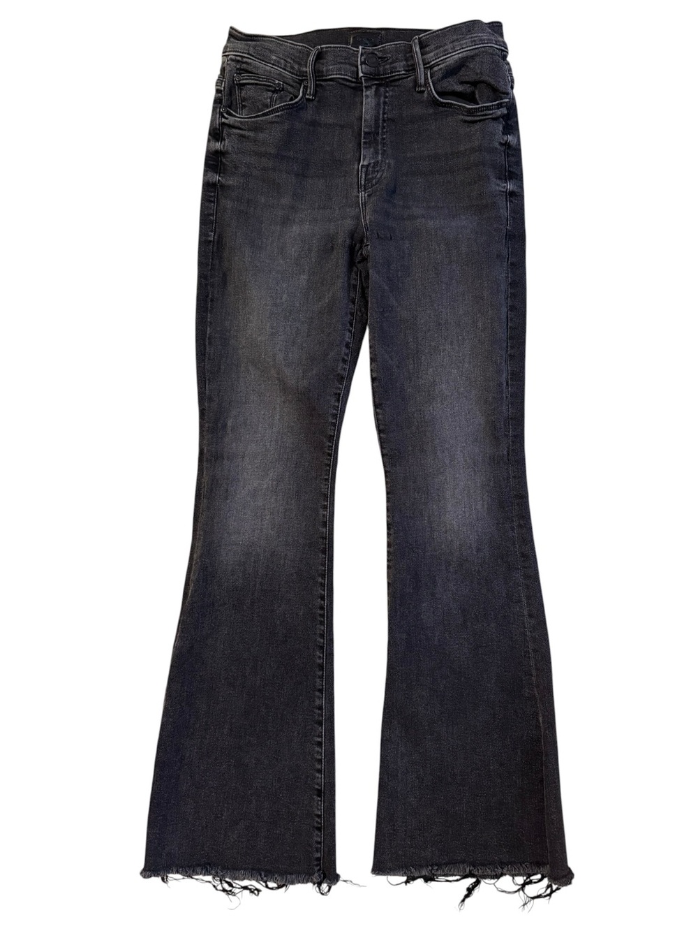 Mother The Weekender Fray Jeans Size 29 Night Shadow Black Distressed Flare